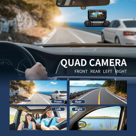 Hainatech 360 Degree View 4 Channel Dash Cam Front And Rear Inside Left Right, Built-in GPS WIFI, Night Vision, 24/7 Recording Parking Mode Monitor, Free 128G Card