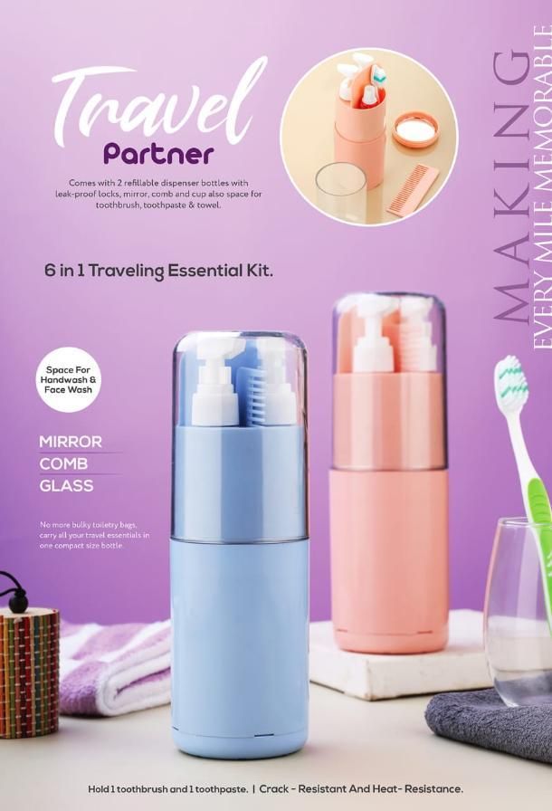 Plastic Toiletries Lotion Shampoo Travel Bottle Portable Travel Cup Kit Set 6 In 1