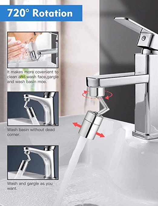 Splash Filter Faucet, 720 Rotatable Faucet Sprayer Head with Durable Copper, Anti-Splash, Oxygen-Enriched Foam, 4-Layer Net Filter, Leakproof Design with Double O-Ring