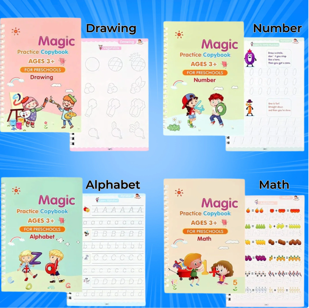 Magic Book Set of 2 ( 8 Book + 20 Refill+2 Pen+2 Grip)