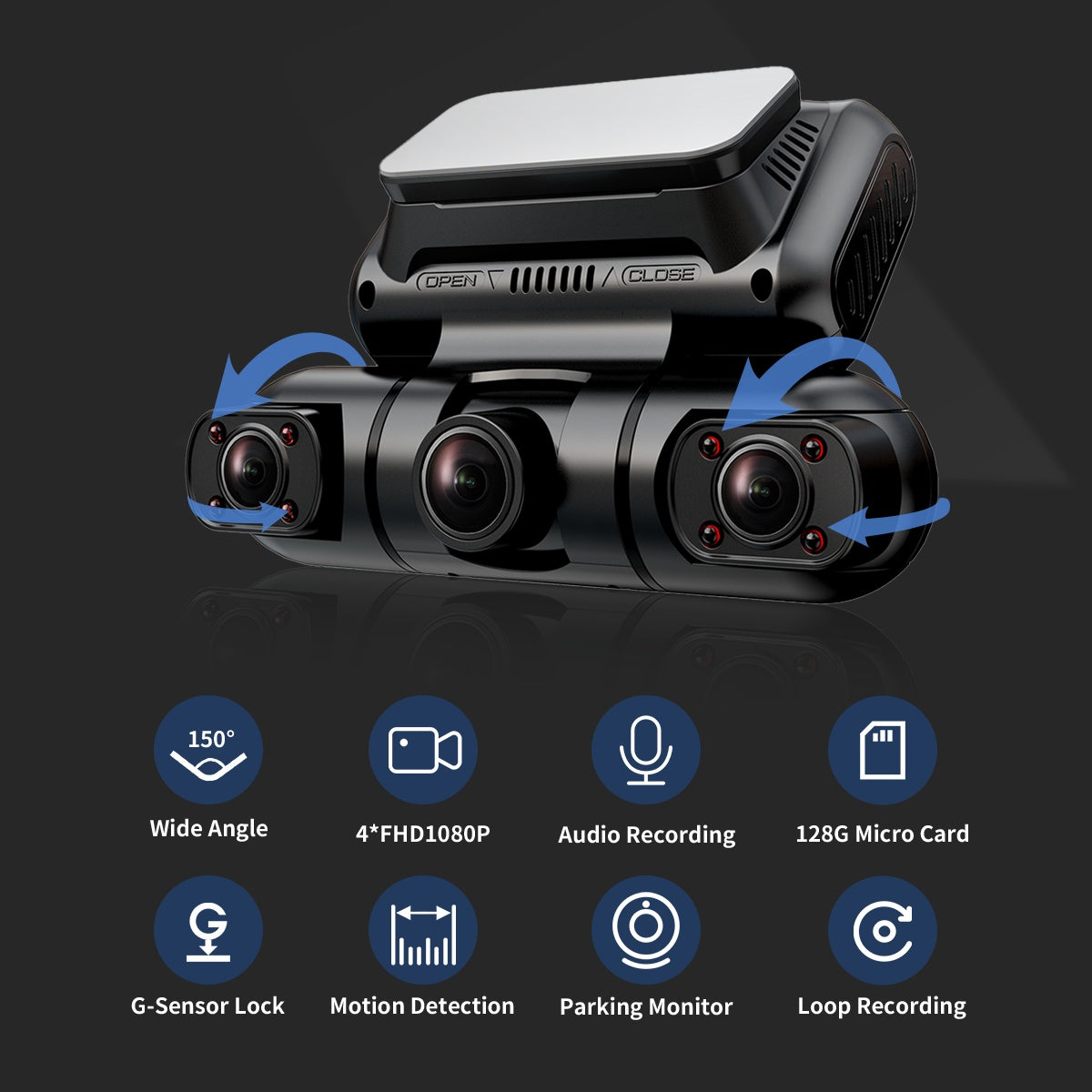 Hainatech 360 Degree View 4 Channel Dash Cam Front And Rear Inside Left Right, Built-in GPS WIFI, Night Vision, 24/7 Recording Parking Mode Monitor, Free 128G Card
