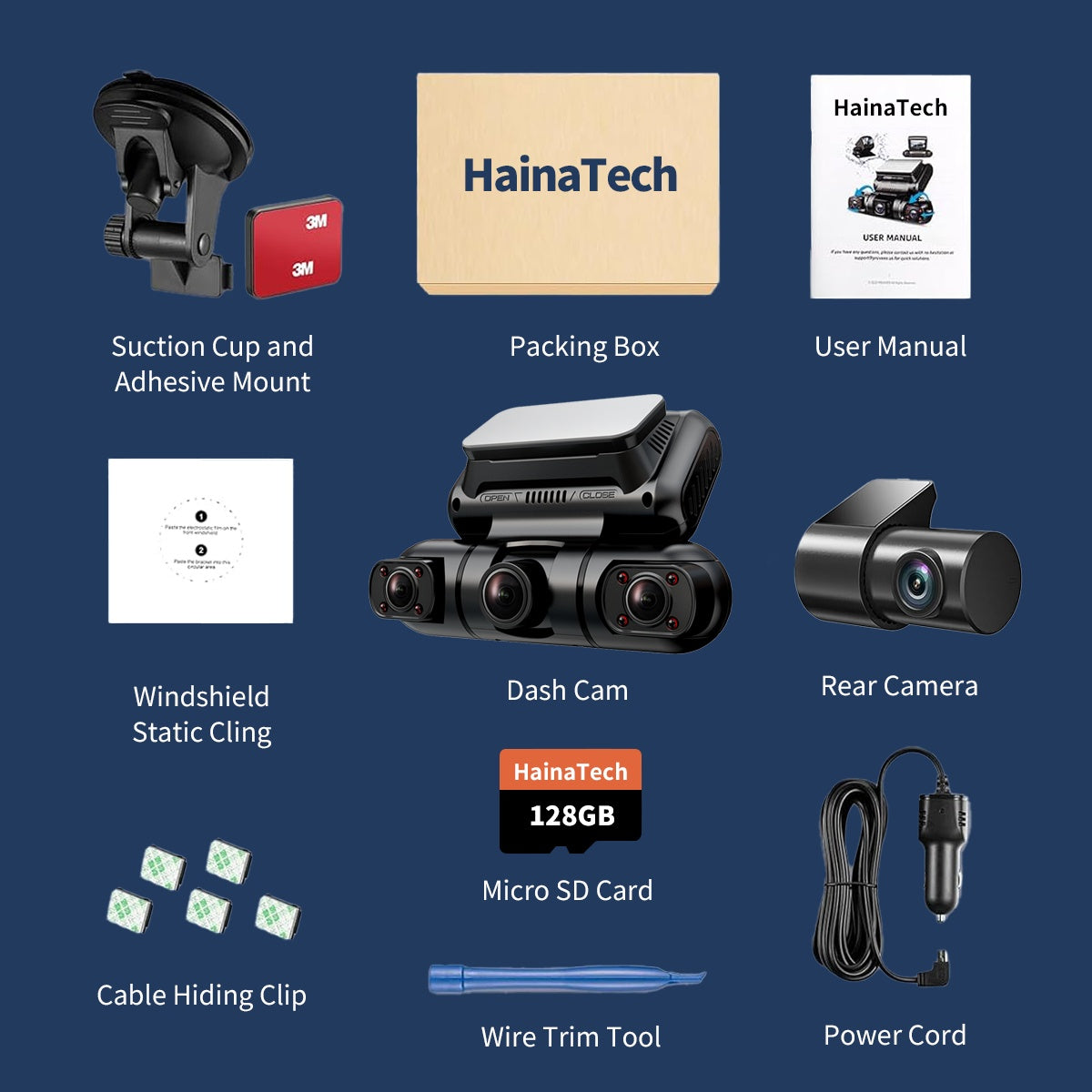 Hainatech 360 Degree View 4 Channel Dash Cam Front And Rear Inside Left Right, Built-in GPS WIFI, Night Vision, 24/7 Recording Parking Mode Monitor, Free 128G Card