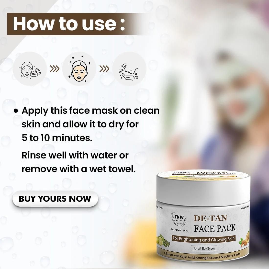 DE-Tan Face Pack for Glowing & Radiant Skin By TNW 50gm
