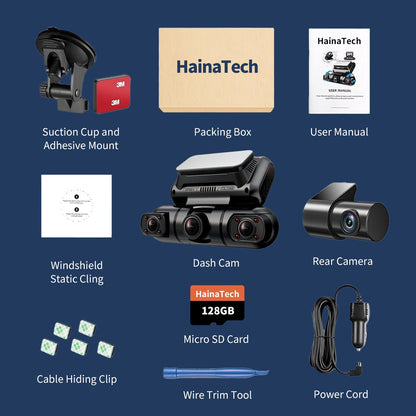 Hainatech 360 Degree View 4 Channel Dash Cam Front And Rear Inside Left Right, Built-in GPS WIFI, Night Vision, 24/7 Recording Parking Mode Monitor, Free 128G Card